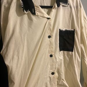 Men's Cream and Black Casual Button Down Shirt